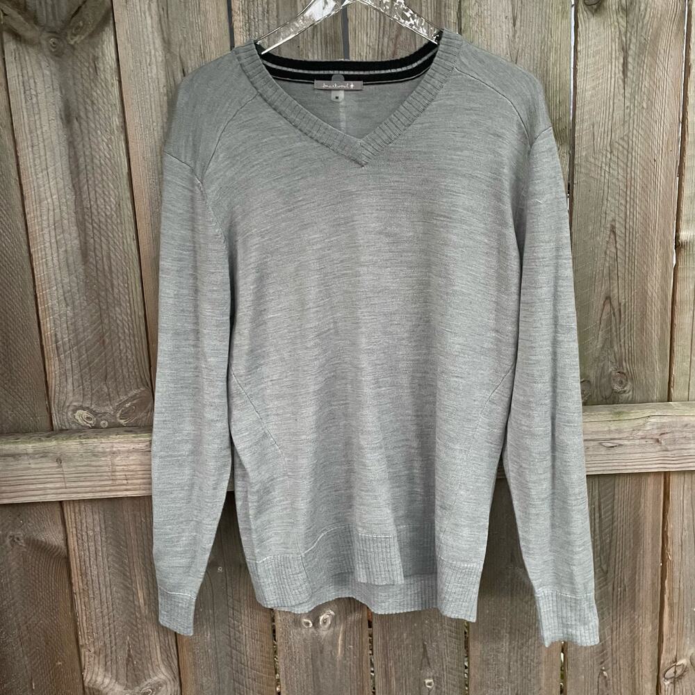 Smartwool Men Knitted Sweater V-Neck Long Sleeve Pullover Gray Size Medium